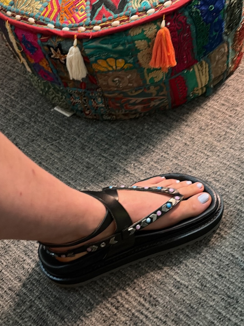 Isabel Marant Black Studded Thong Platform Sandals with Multicolor Gems